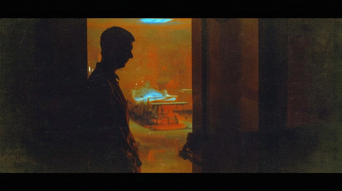 The man stood at the door of the hospital room but didn’t go in. In a medium shot from the side