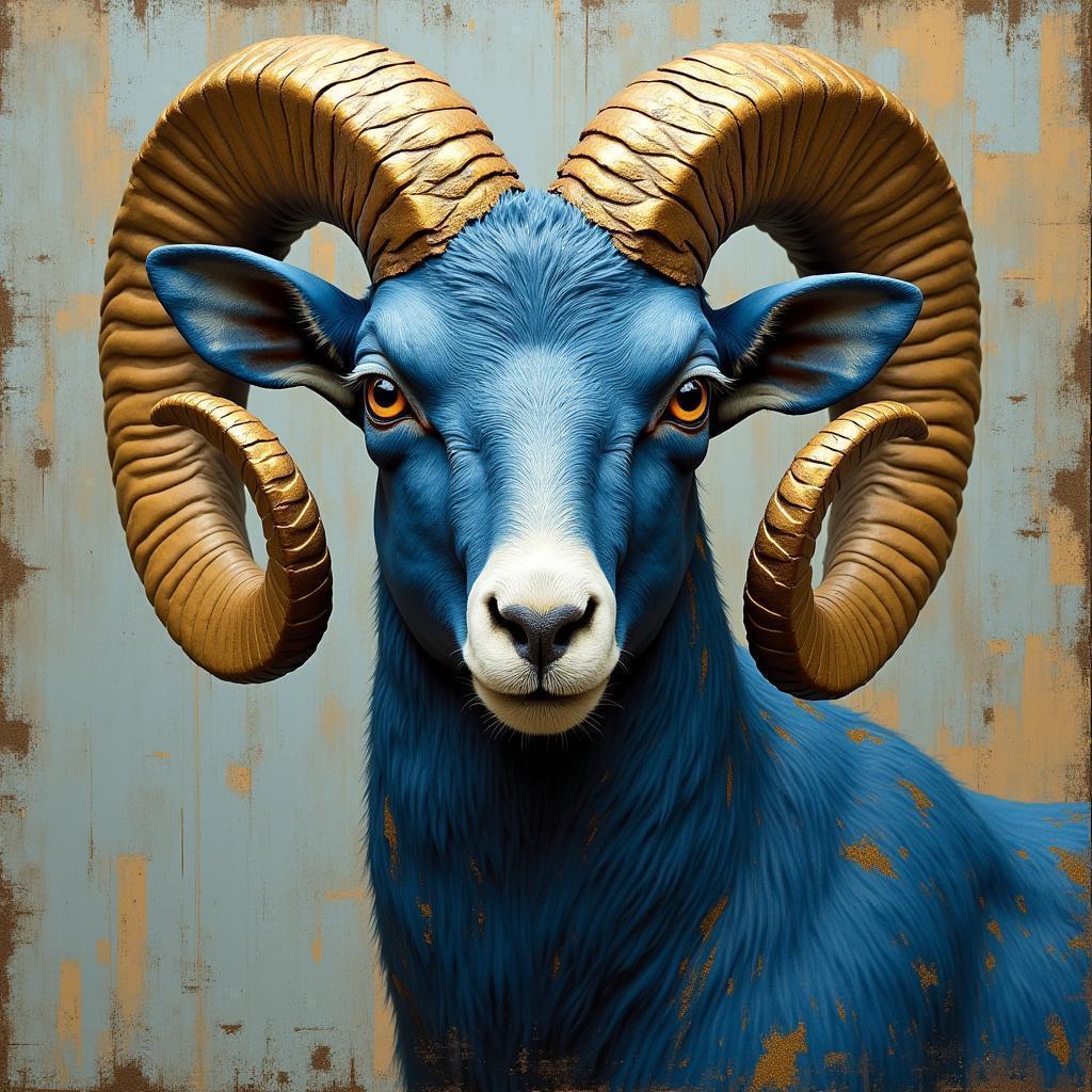 Majestic Ram in Blue and Gold Layers