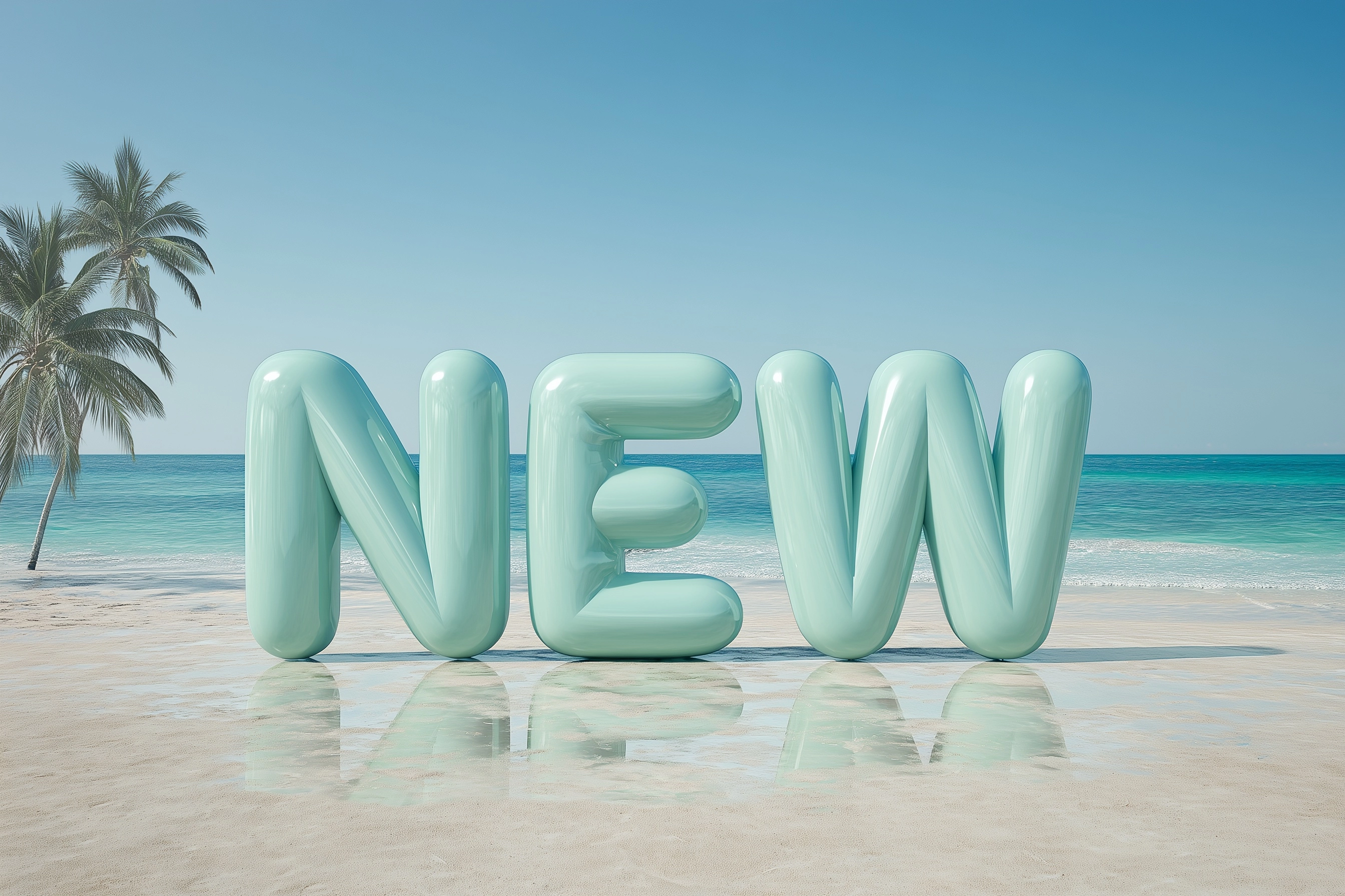 A high-resolution, photorealistic photograph of the exact three giant inflatable thick mint-green ba