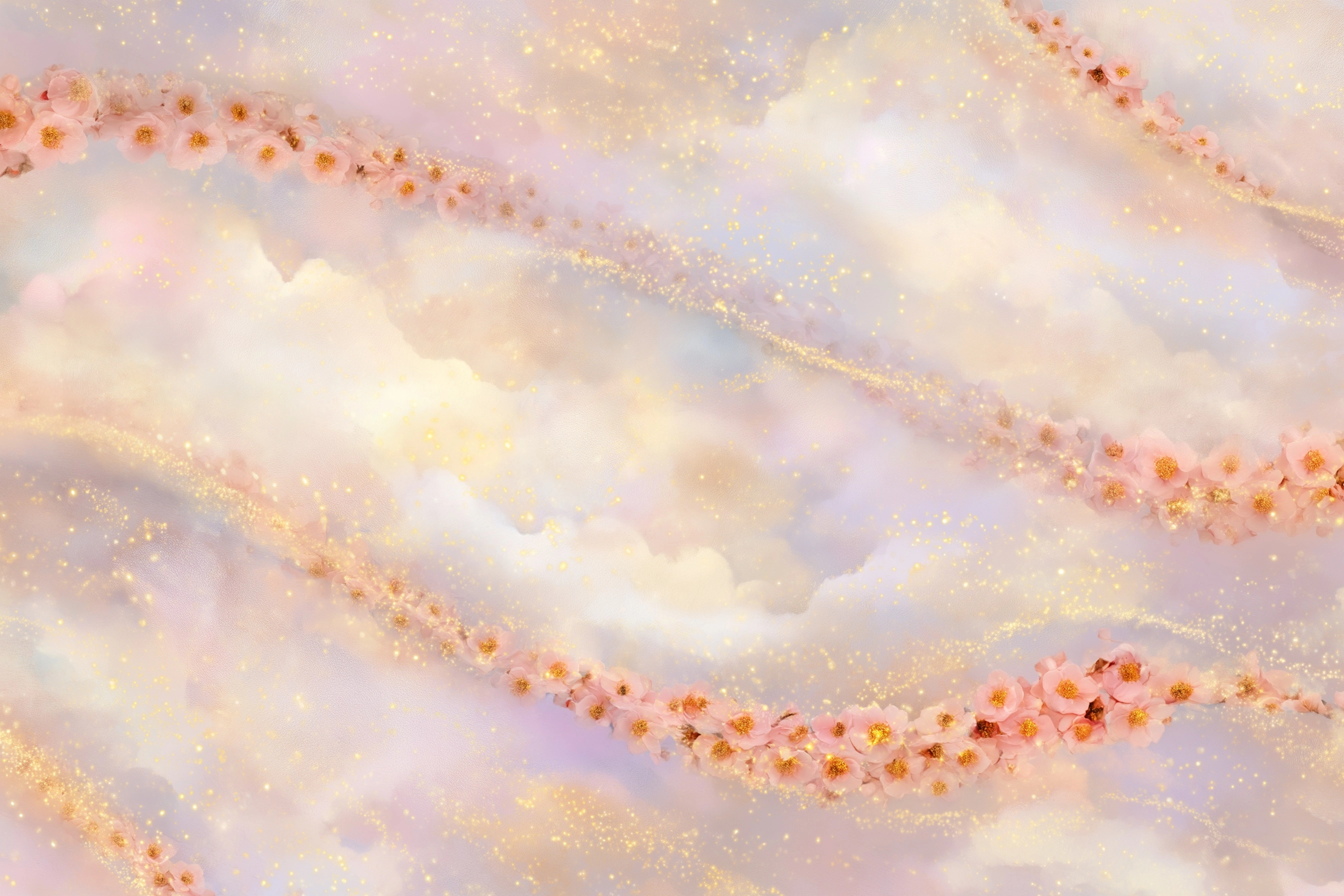Ethereal pastel floral vines forming graceful flowing curves
