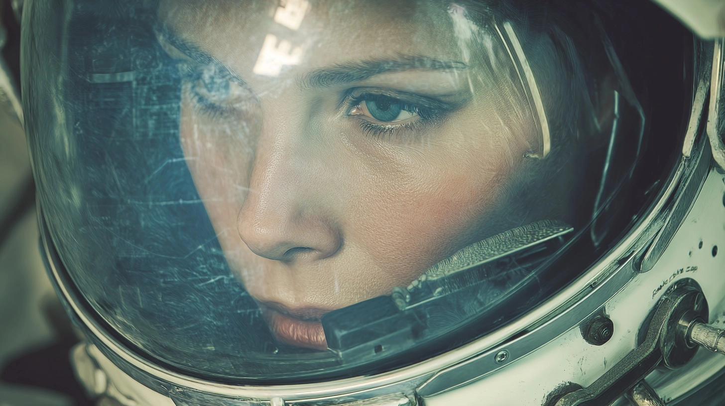 Same woman astronaut exactly, same face exactly, same helmet exactly