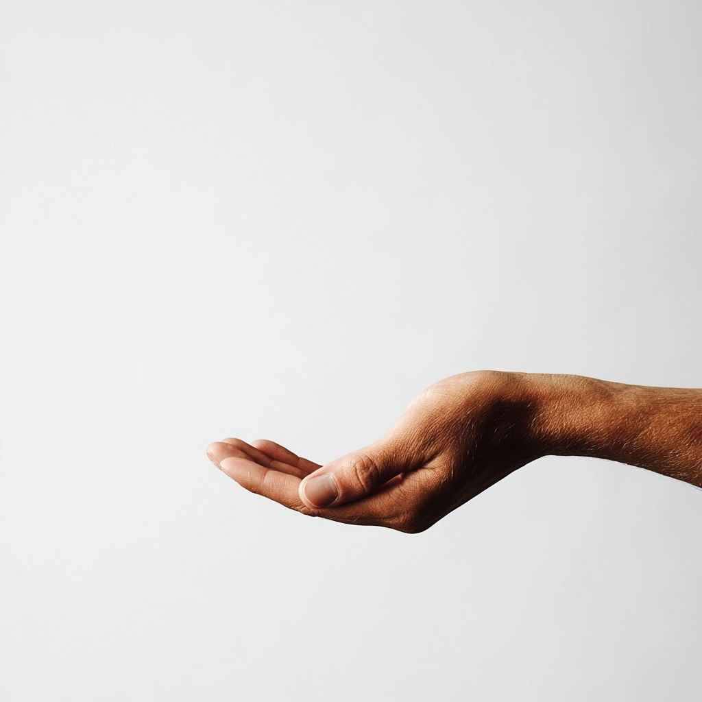 Hand gently offering a sleek minimal paper displaying a clean report screen