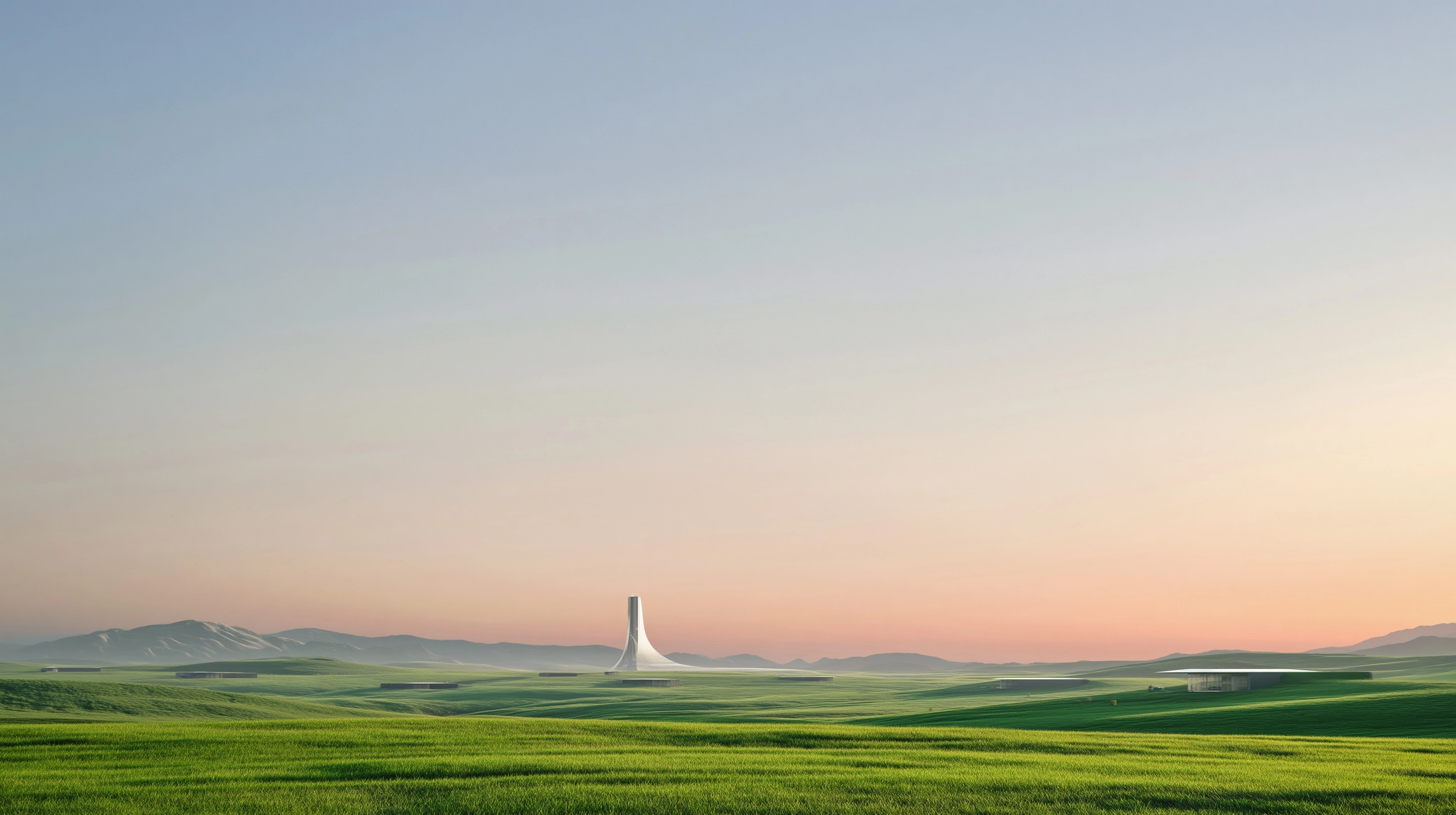 Landscape image of a charming infinite green meadow, with countless hills at the horizon
