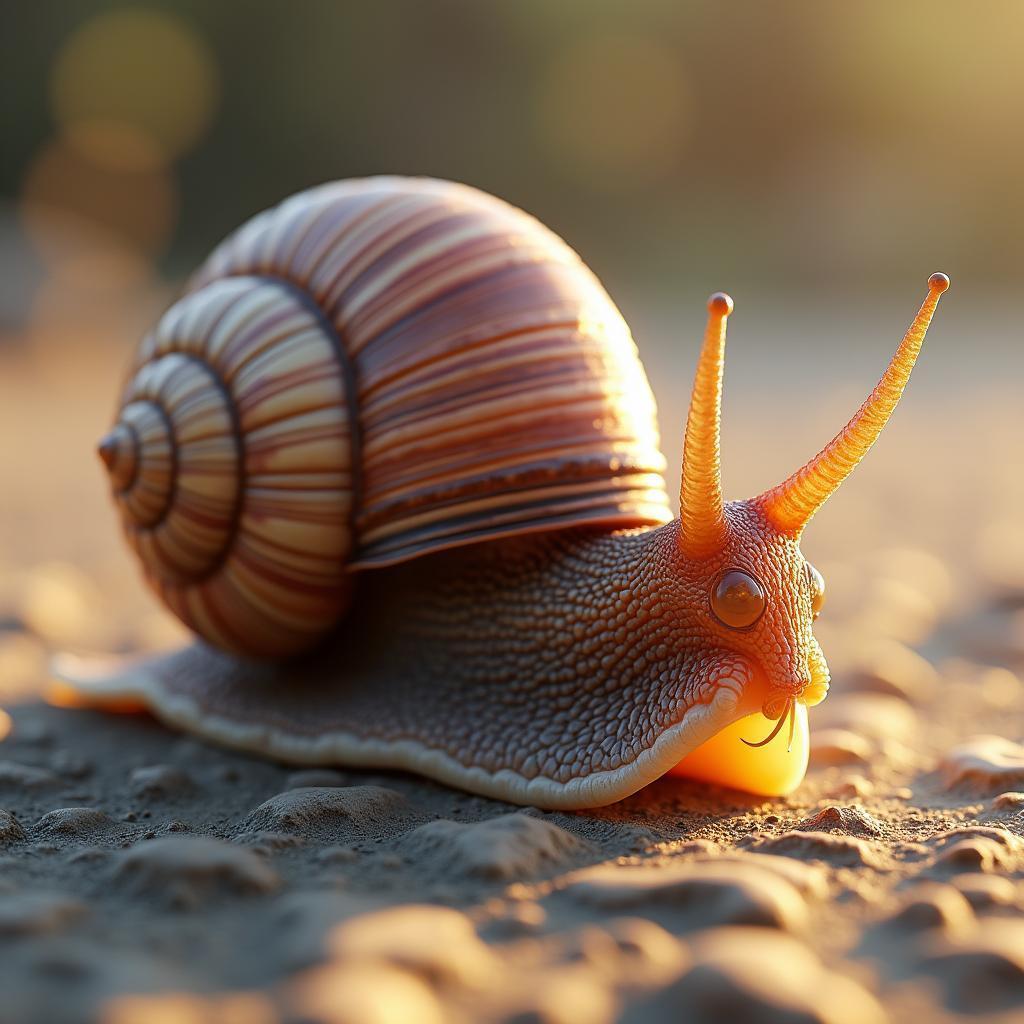 Golden Hour Snail With Intricate Shell Textures