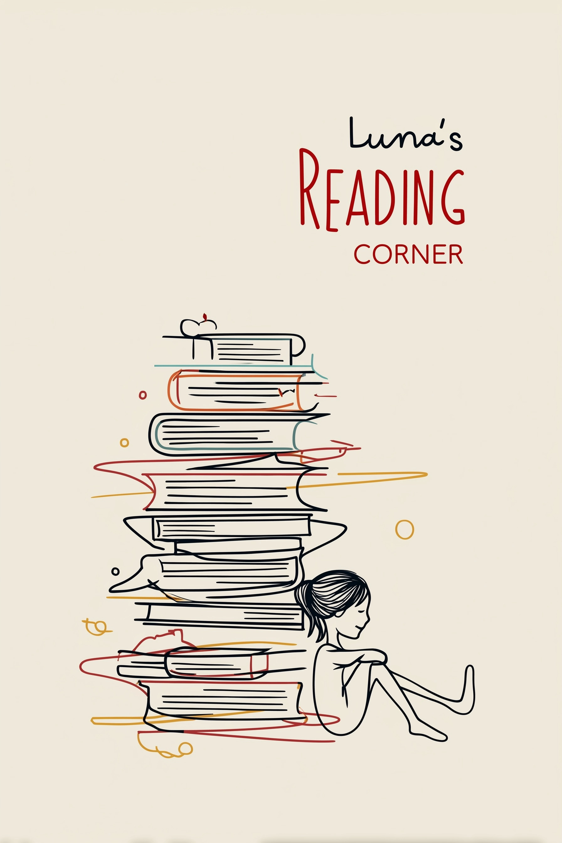 Kids poster design , line art minimal style, single continuous line drawing of books and child readi
