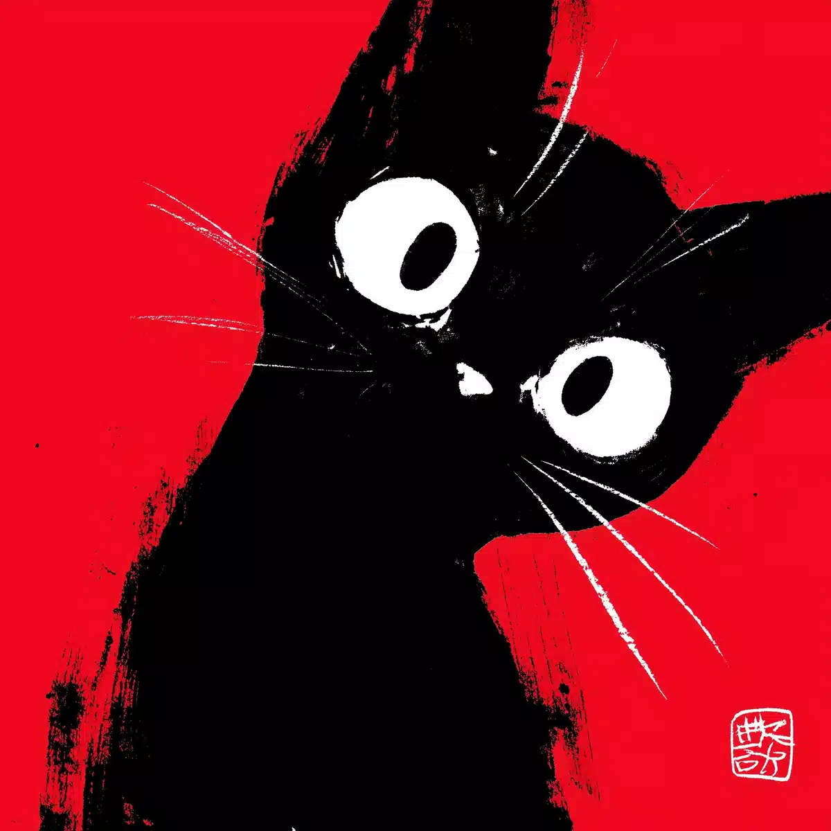 Kawaii Neko Sumi E Art