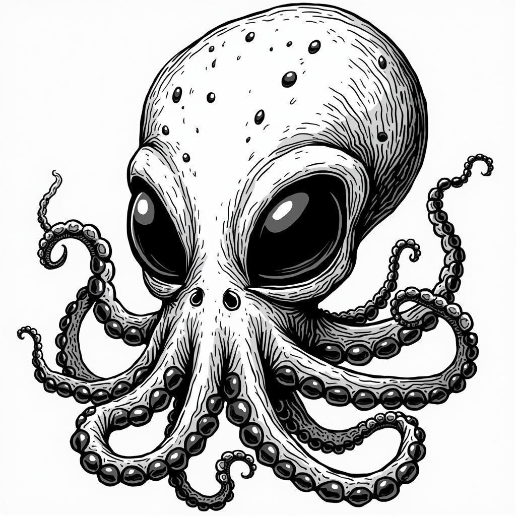 Octopus Faced Alien in Bold Manga Swirls