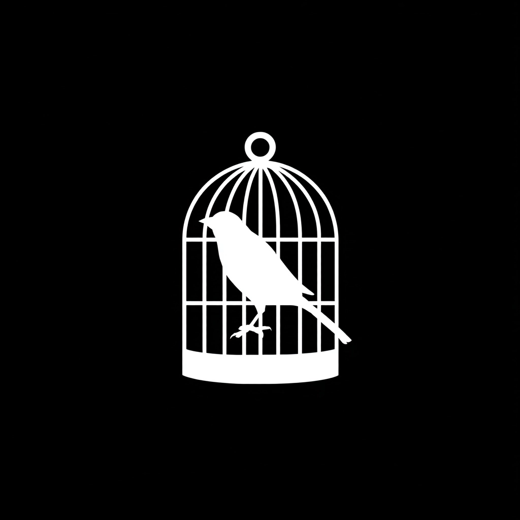 White A bird in a cage, vector, icon, flat, black background