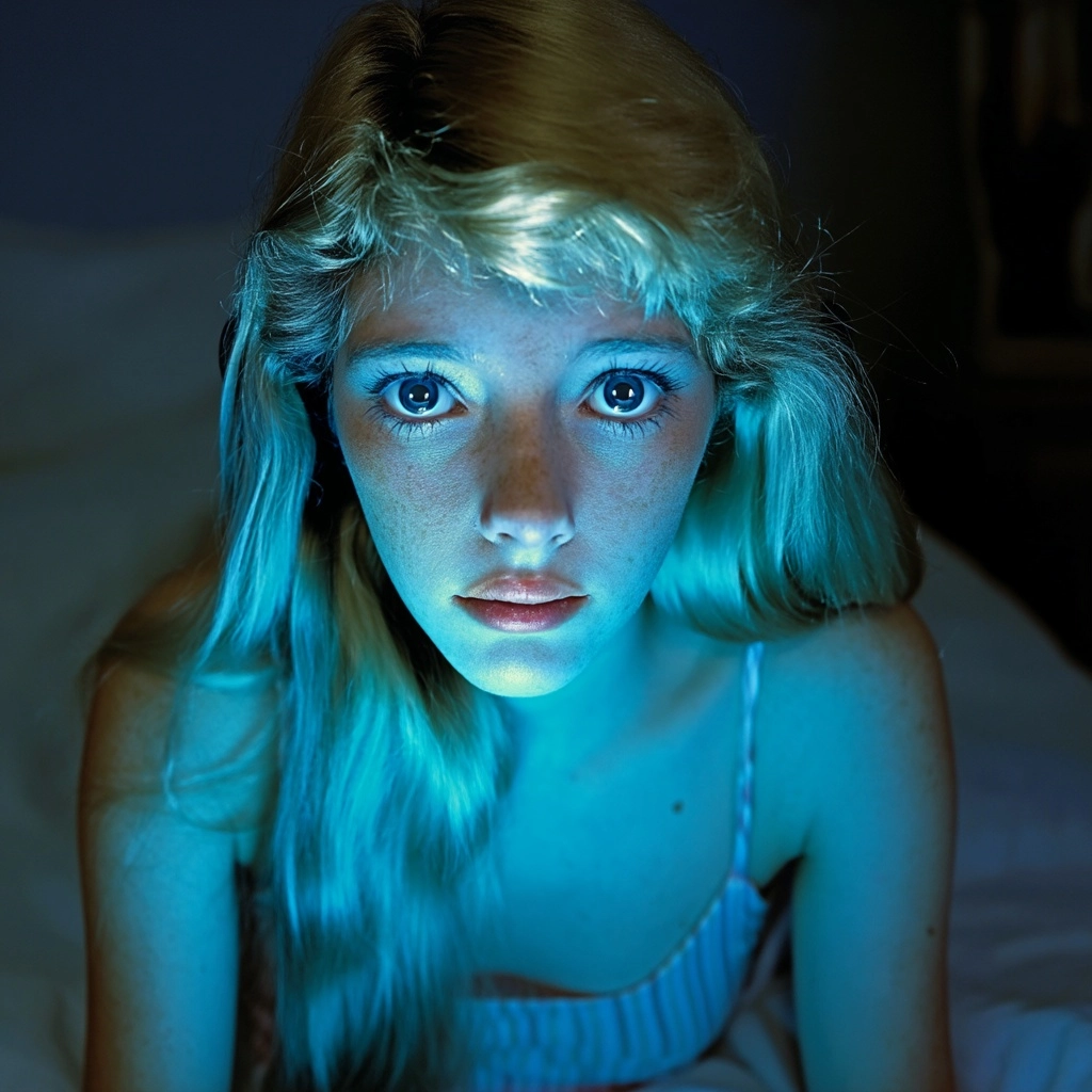 Close-up live streamer portrait, uncanny valley beauty filter extreme