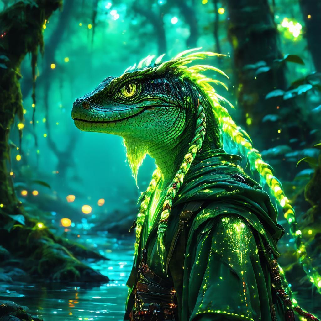 Neon Werelizard Adventurer in a Cyber Swamp