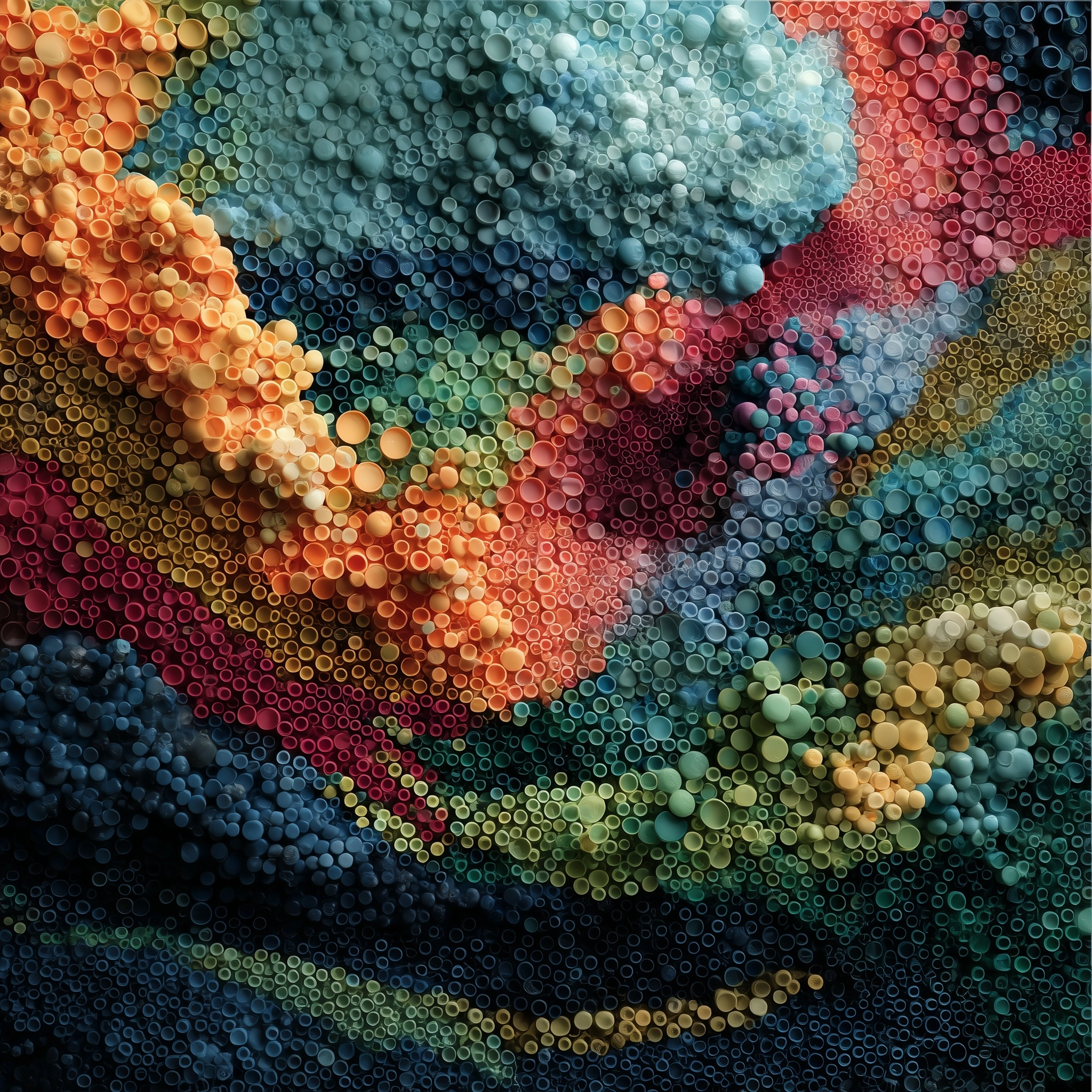 Seamless texture map, coral reef made out of colorful plastic bottles