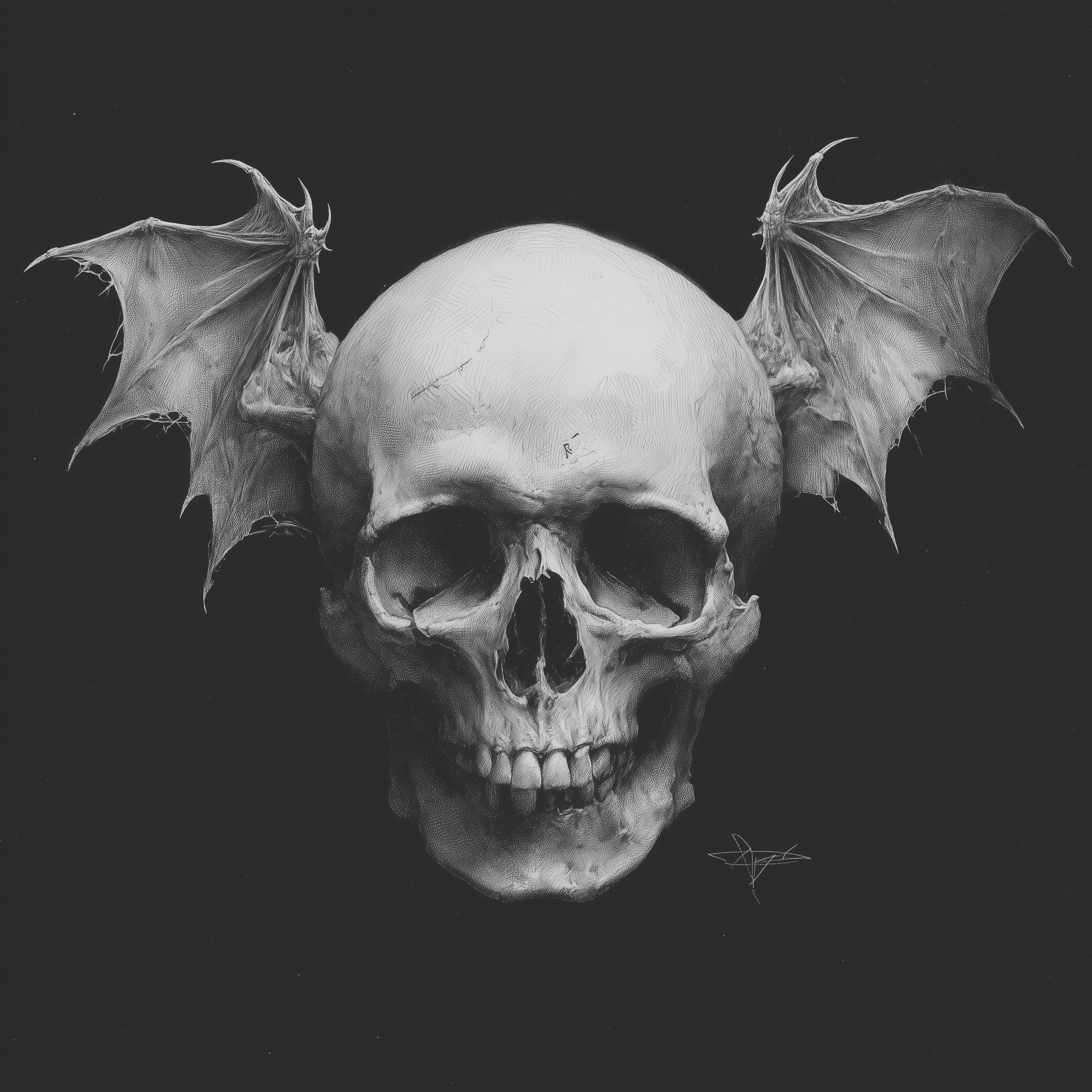 Skull with bat wings