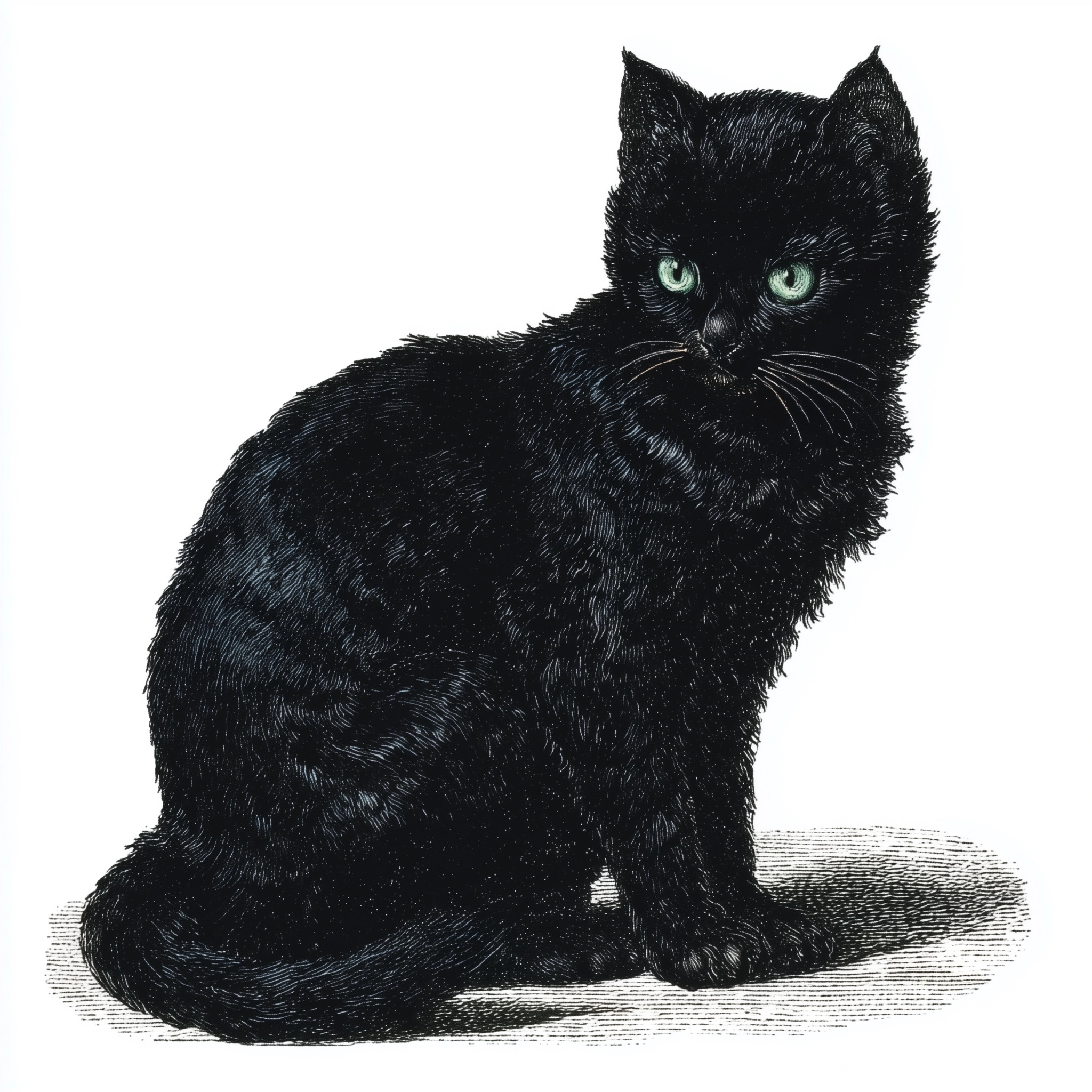 Hand-drawn vintage engraving illustration of a black cat, aged paper texture
