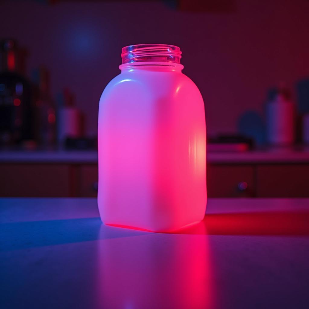 Neon Milk Container Glowing on the Table