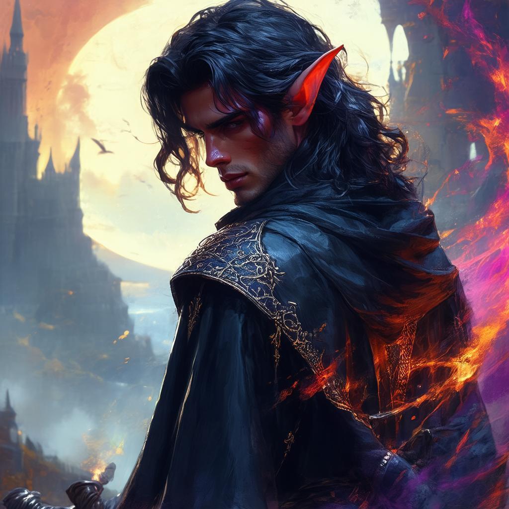 Tiefling Rogue in a Dark Enchanted Tunic