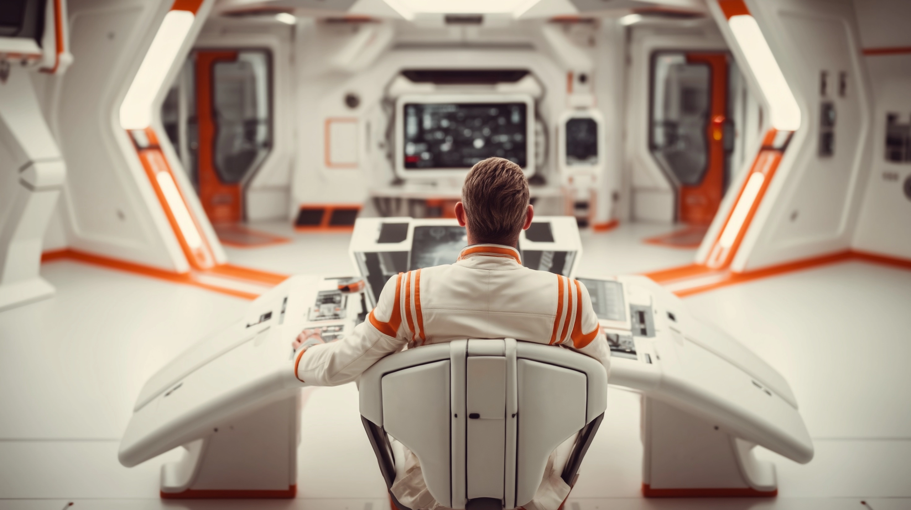 A forty-year-old, handsome, commander of a futuristic spaceship