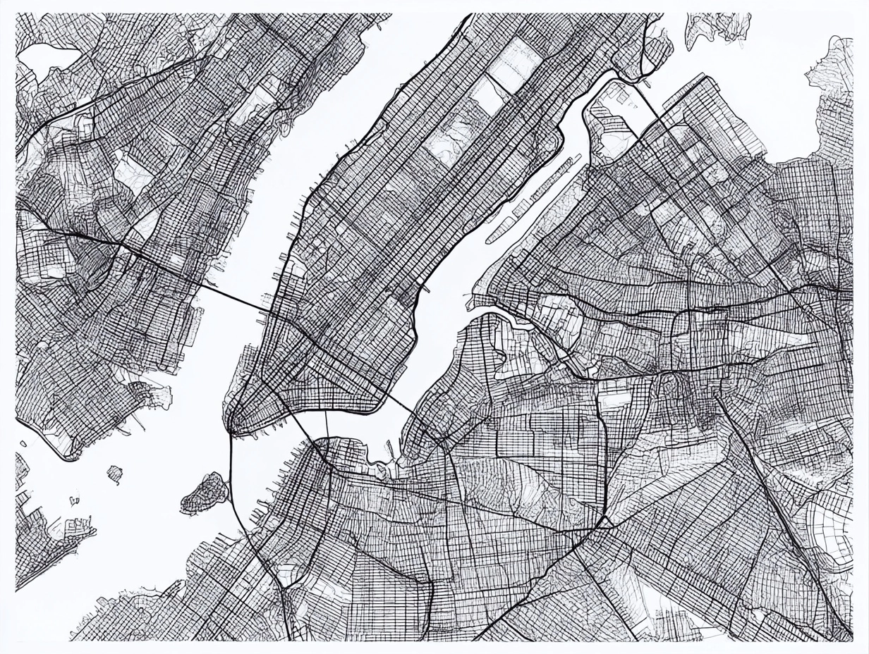 New your city map minimalistic lines vector style, black and white