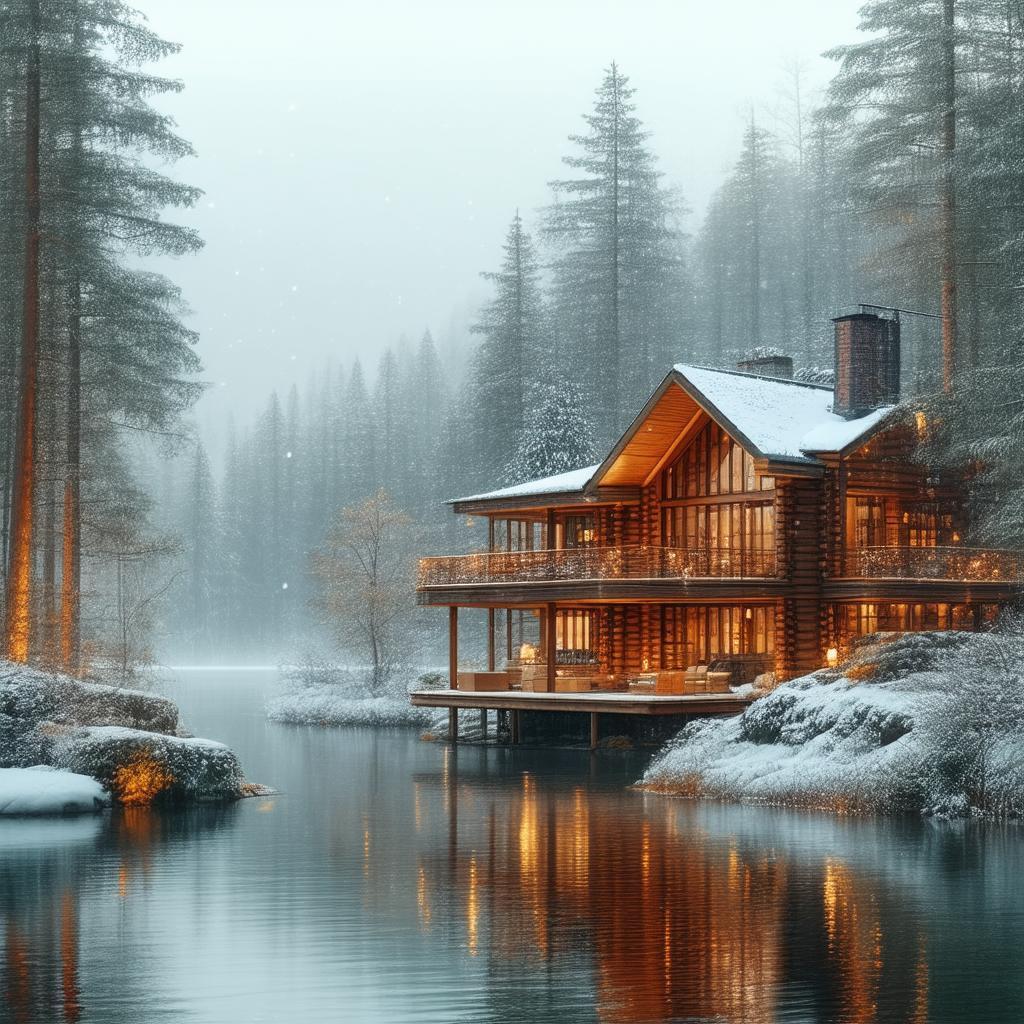 Cozy Wooden House in a Snowy Forest