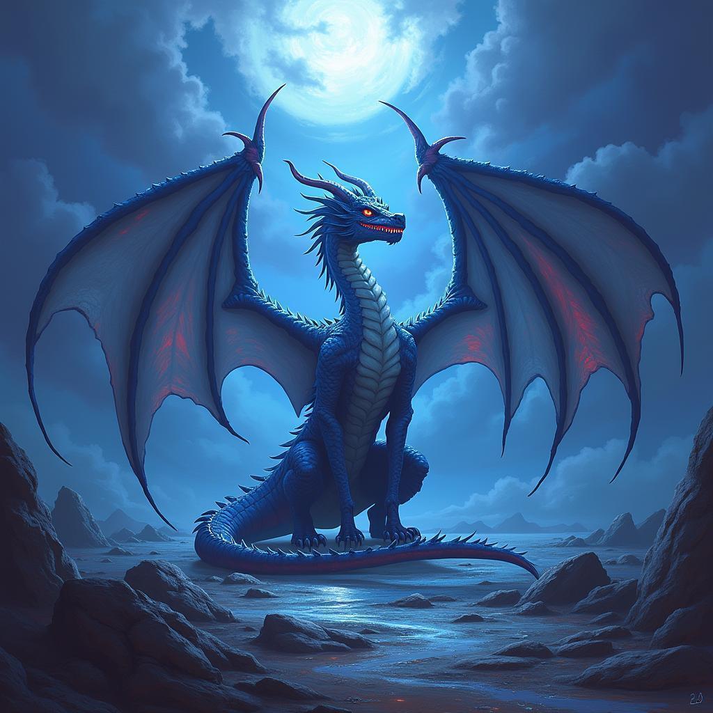 Majestic Blue Dragon Surveying Its Glowing Domain