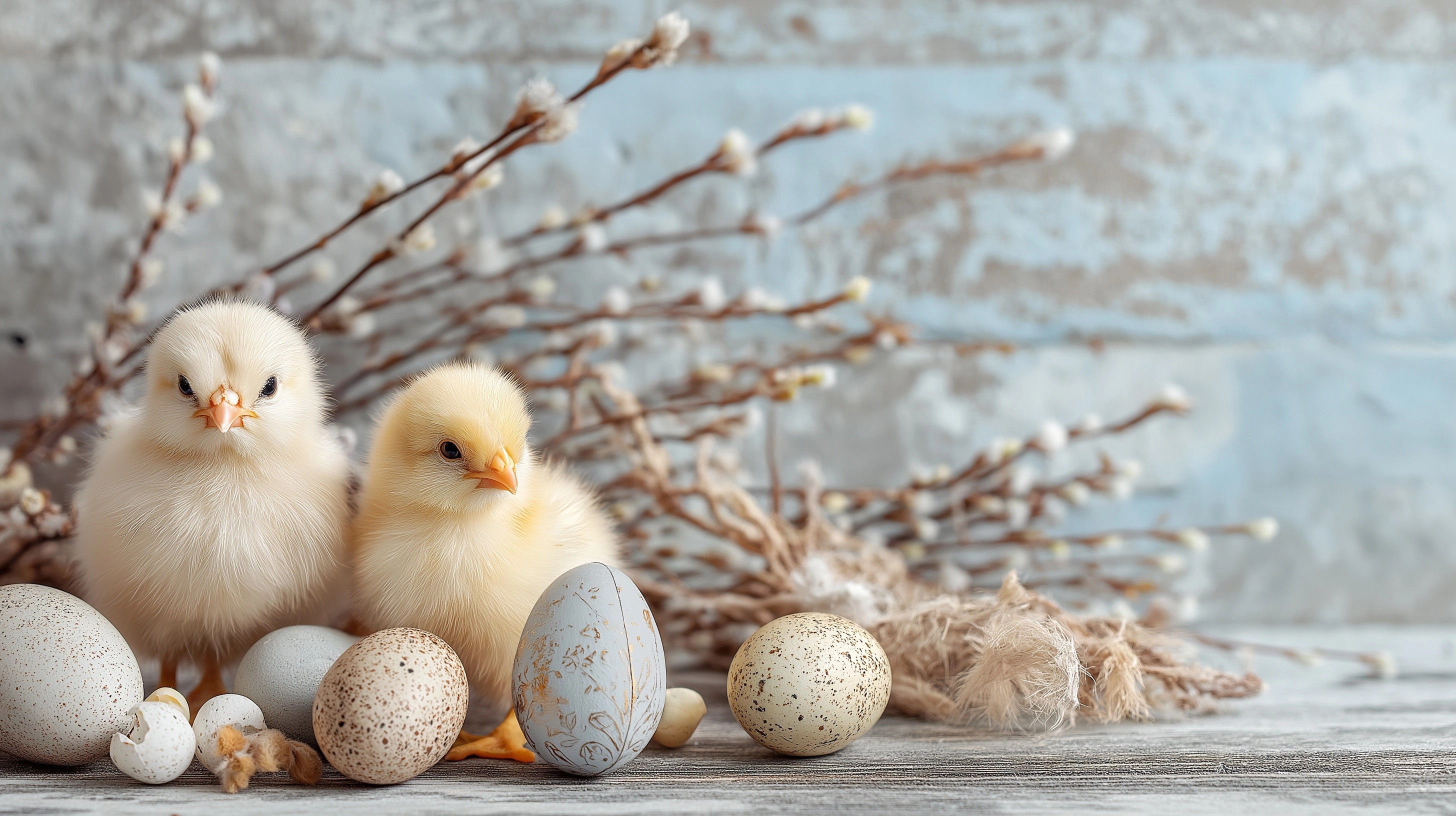 An easter background with chicks and eggs, stock imagery
