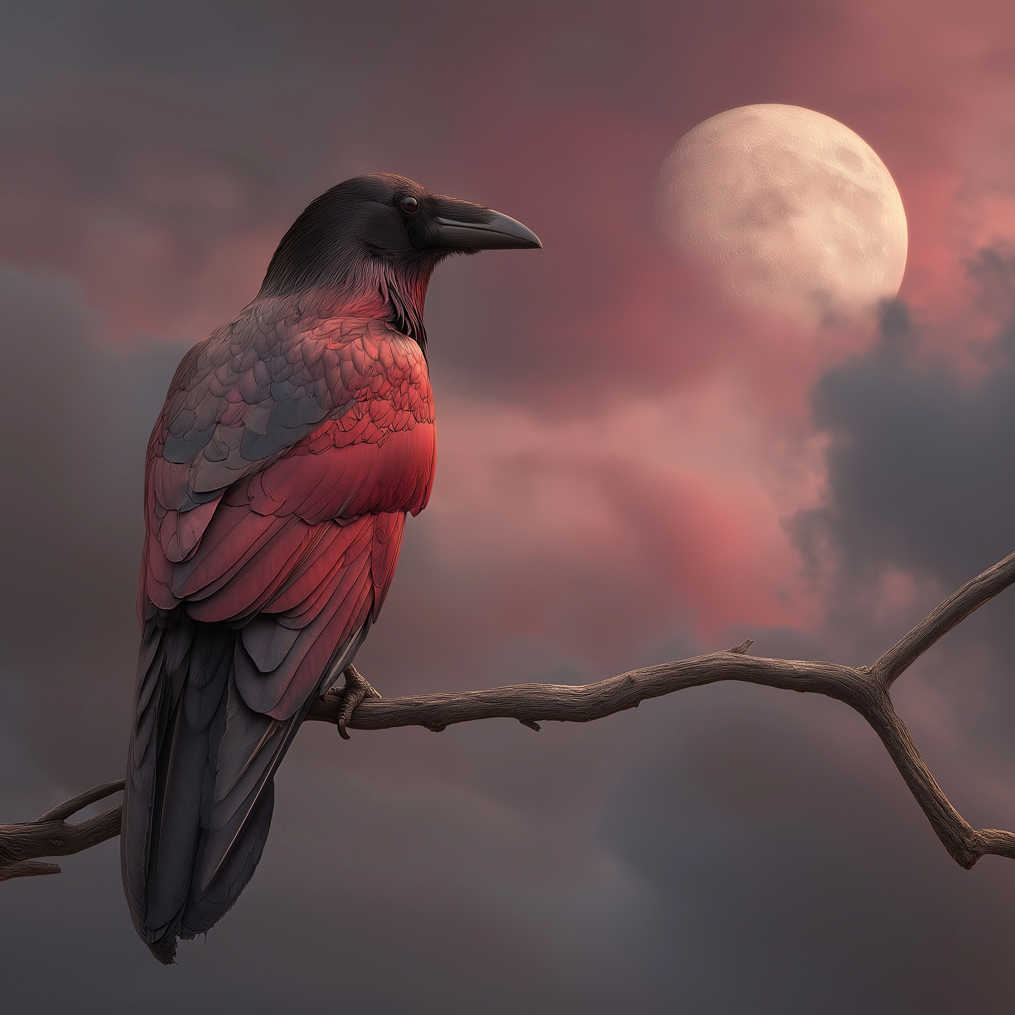 Create realistic 16:9 image using black, reds, blues