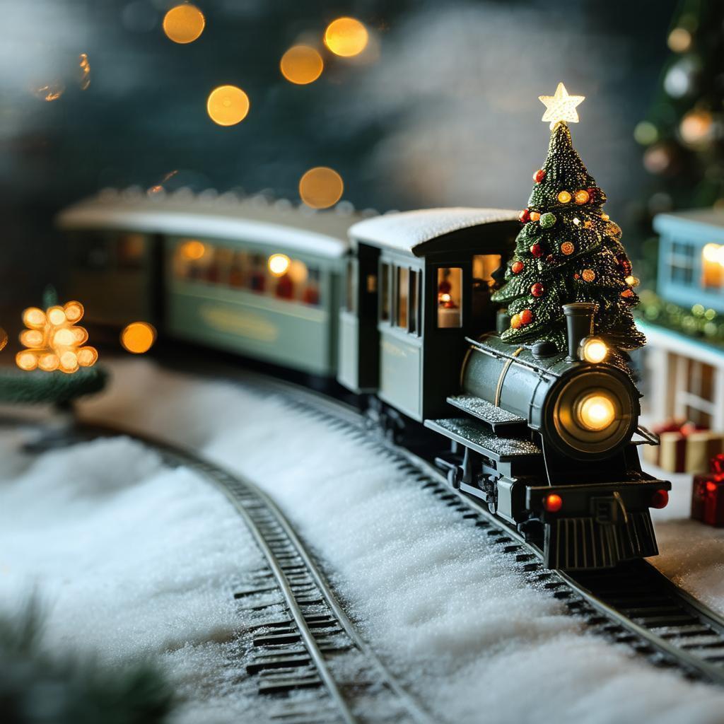 Christmas Tree Riding a Vintage Toy Train