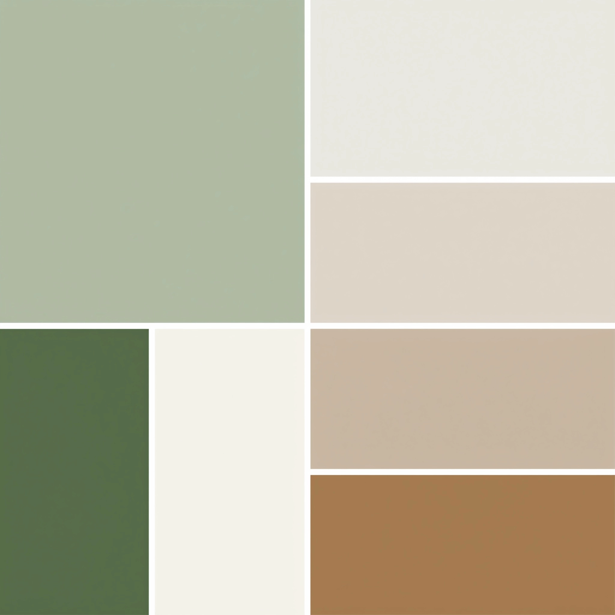 Color palette strictly limited to sage green, deep green, warm white, soft neutral beige