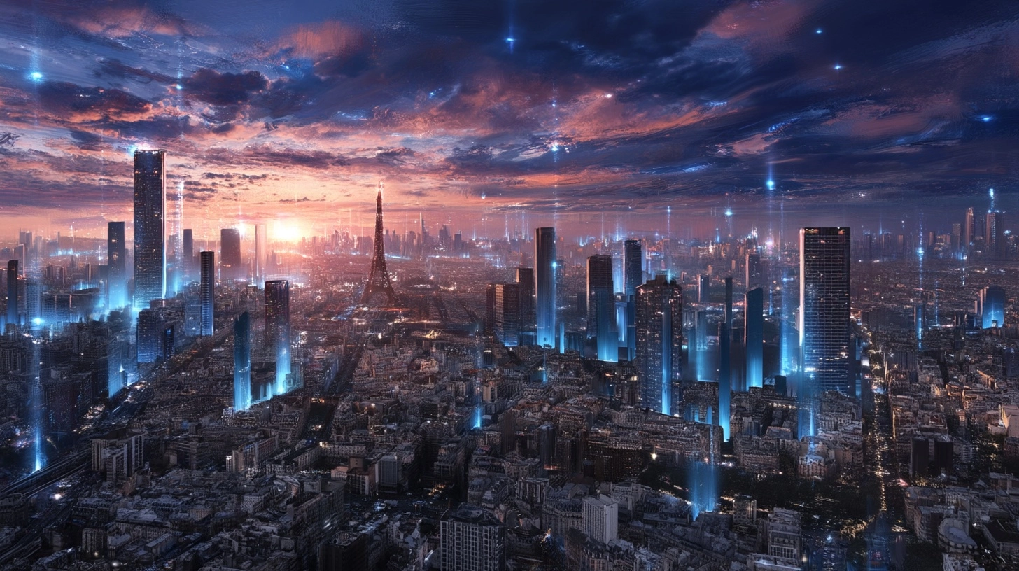 A sci fi Eiffel Tower, futurepunk city