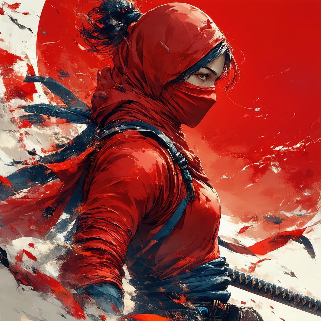 Red Ninja Profile in Dynamic Manga Lines