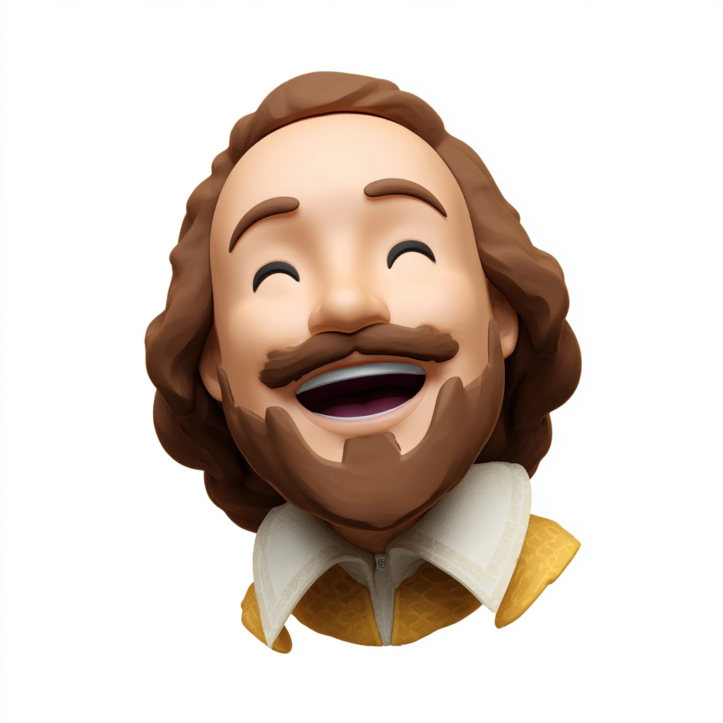 Generate an emoji of shakespeare, collar, smiling, transparent bg, apple-style emoji memoji