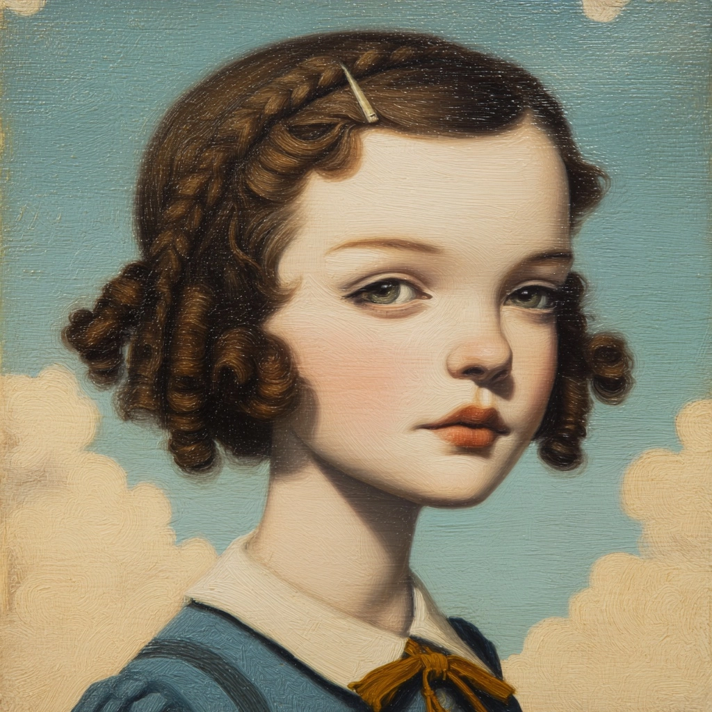 Mix of american folk art portrait painting style and mark ryden pop surrealism