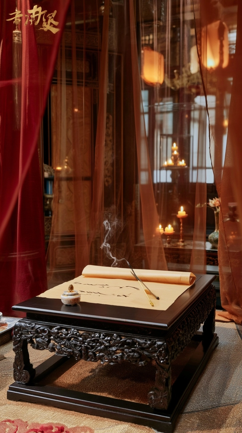Cinematic advertising shot, private chambers of a Chinese empress