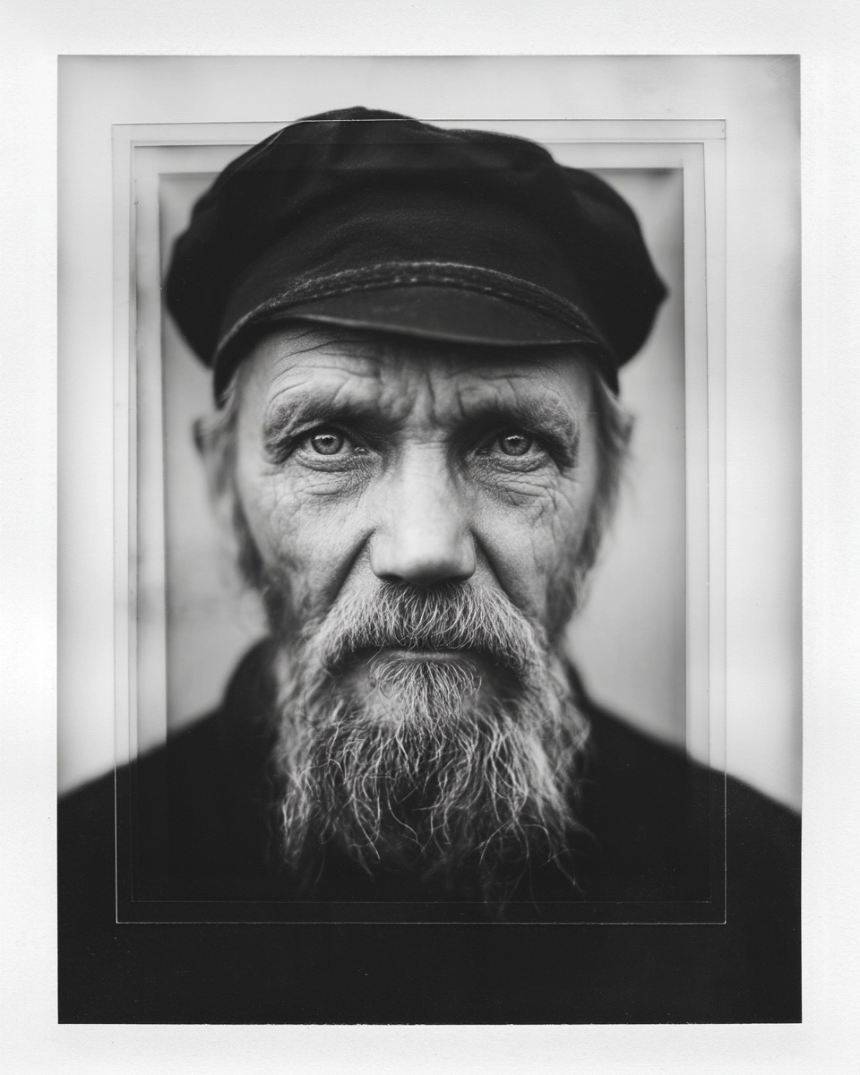 Black and white multi-layer photo collage portrait, stacked photographic prints physically placed ov
