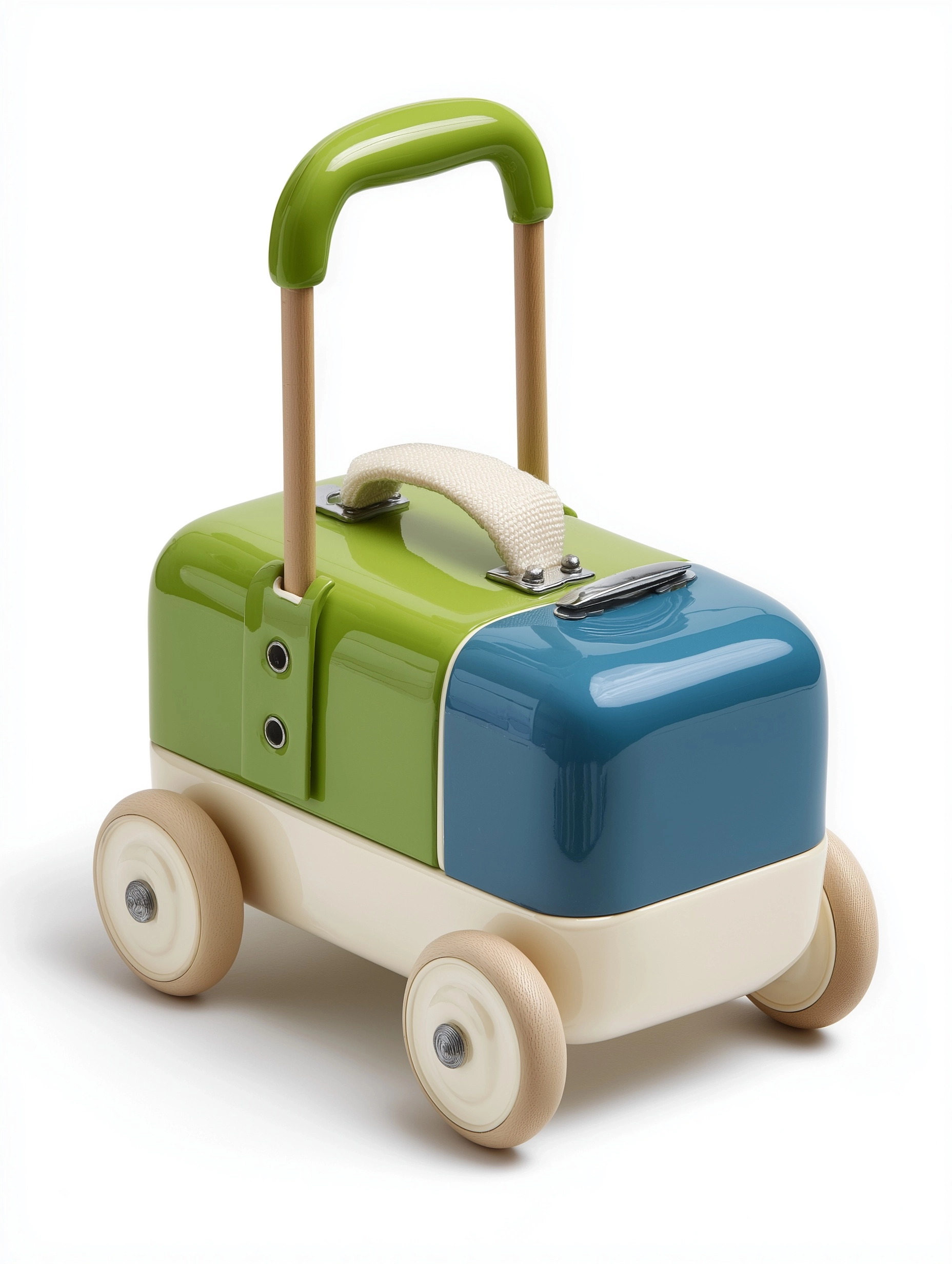 Children's suitcase trolley, a children's toy with wheels and a handlebar for a child to ride on or