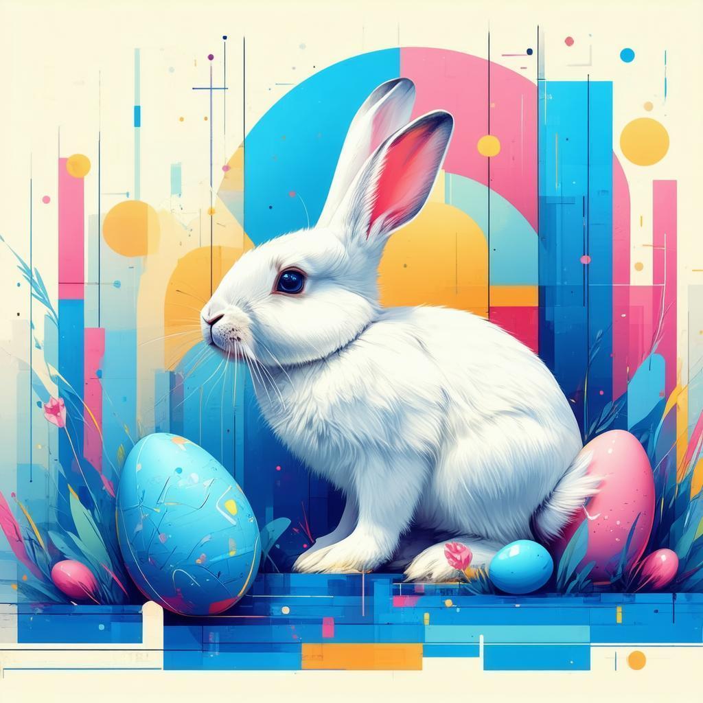 Futuristic Easter Rabbit in Geometric Blue Vectors