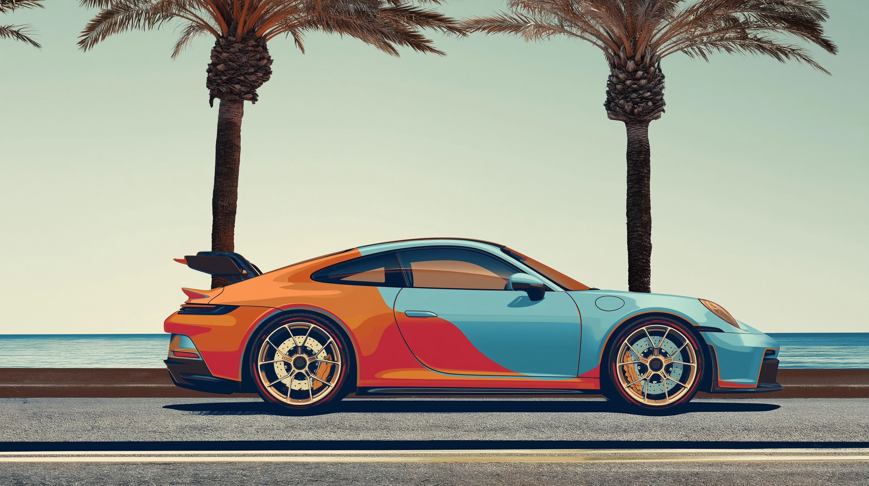 Poster of a 2026 Porsche 911 GT3 track edition with very high rear spoiler