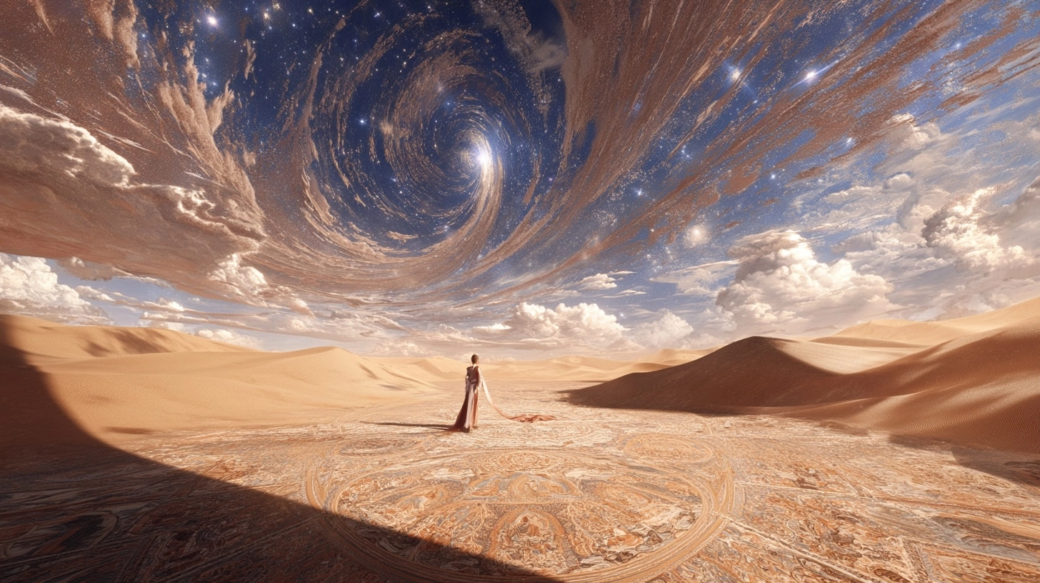 Quantum Desert Fantasy World with Dunhuang Motifs