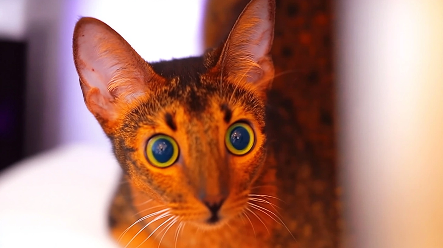 Dynamic fighting scene, an muscular shorthair abyssinian cat. das fell der katze liegt eng an ihrem