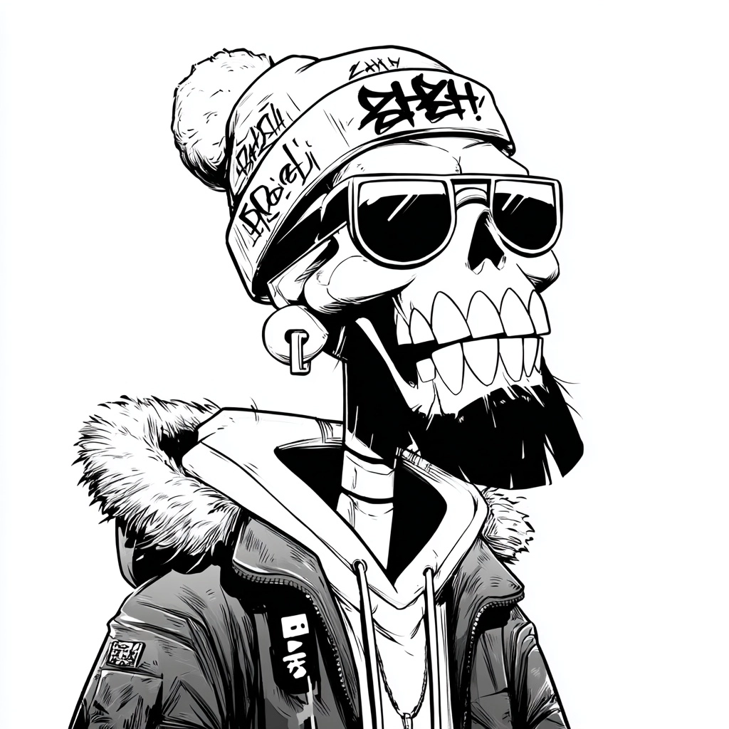 Ad Bones Homie character, skull with streetwear chicano mister cartoon style, KAWS influence