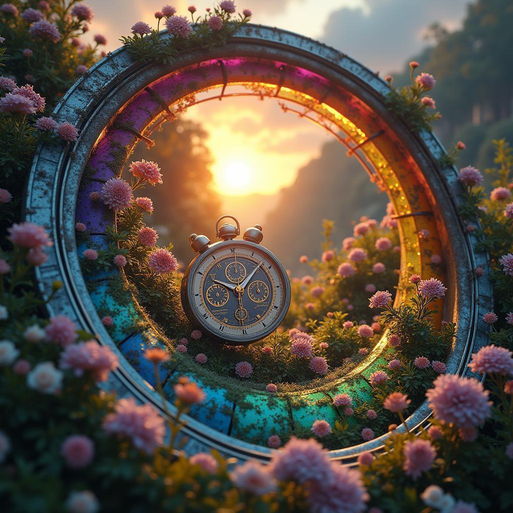 Rainbow Tourbillon Clocks in Cinematic Nature