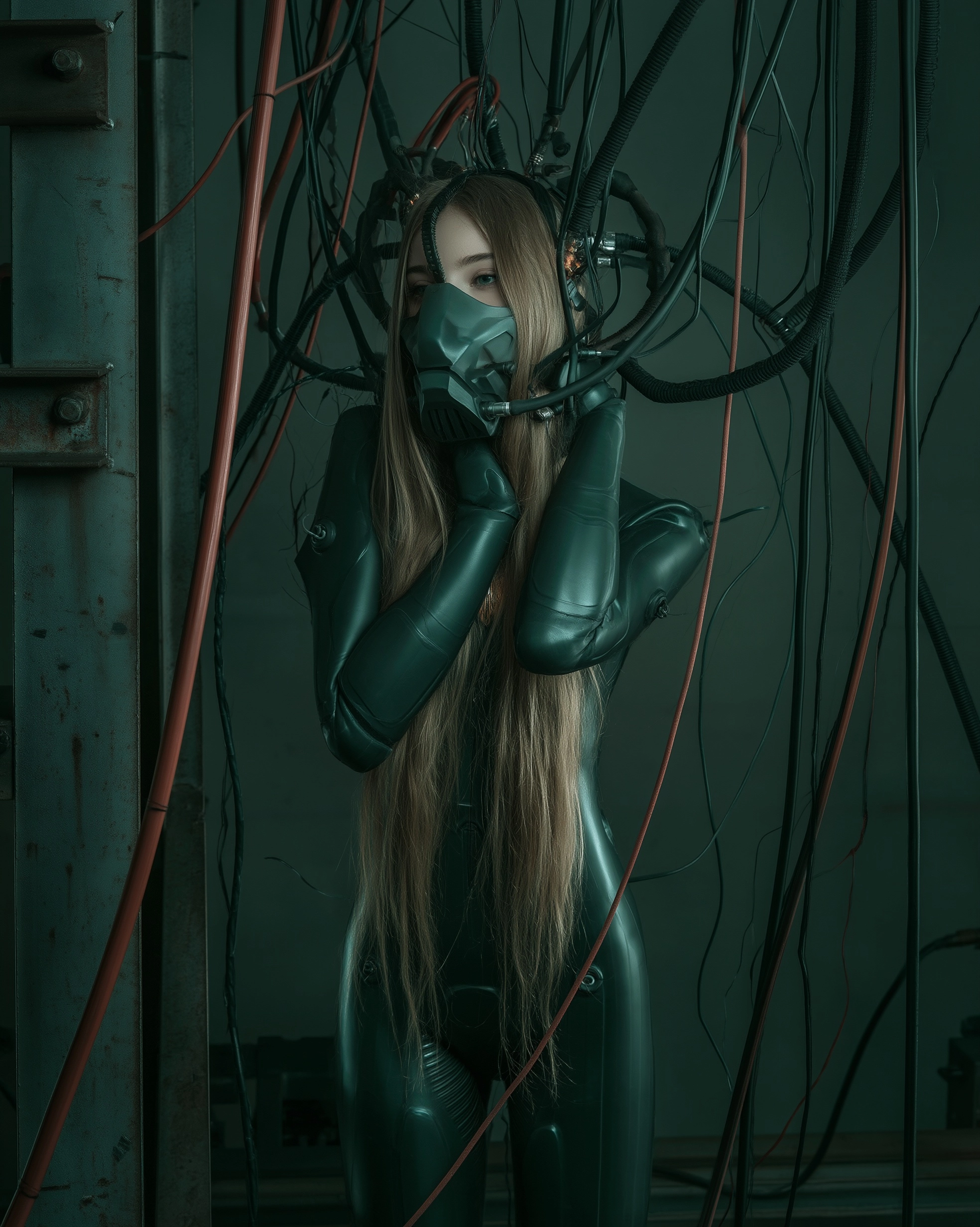 Moody full body alternative gritty art editorial still life photography of a slender delicate ethere