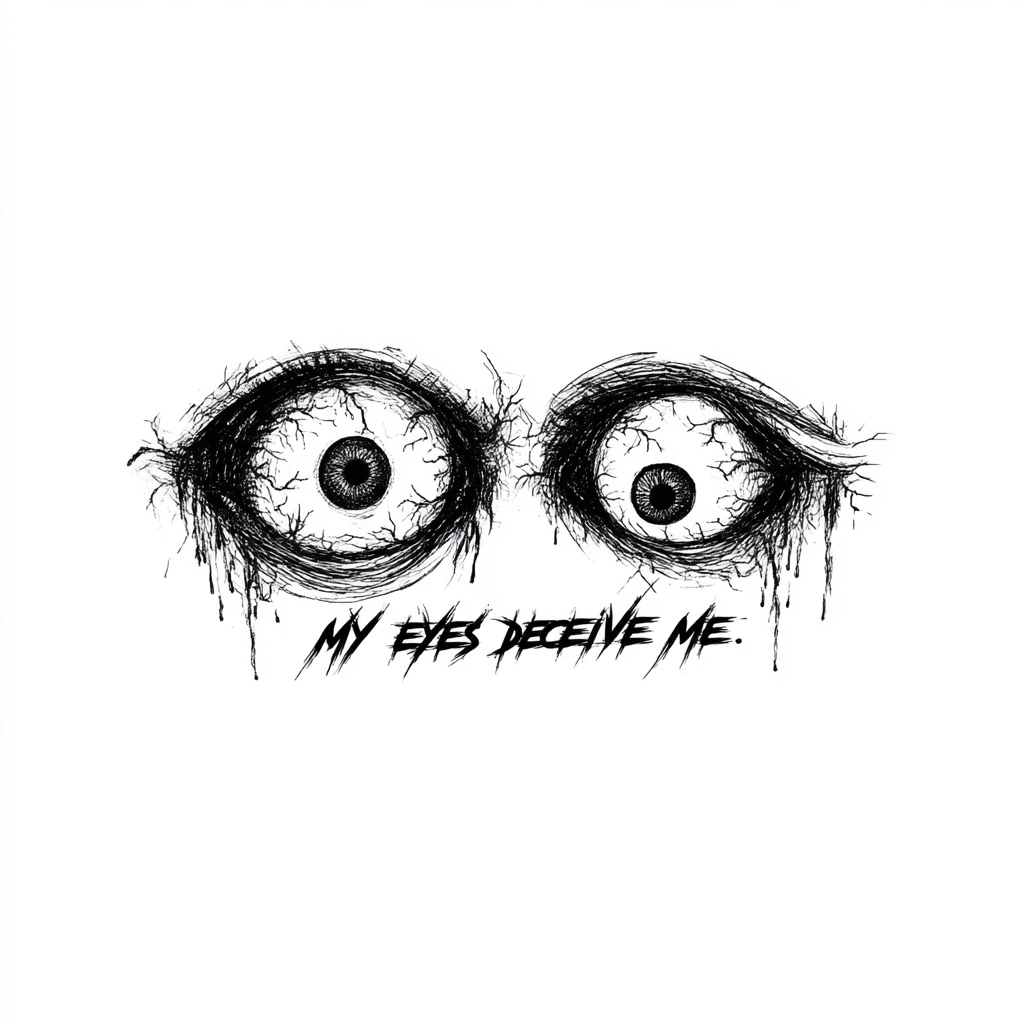 Sticker CARTOON design of a black outline of a pair of crazed eyes, veins and different sizes
