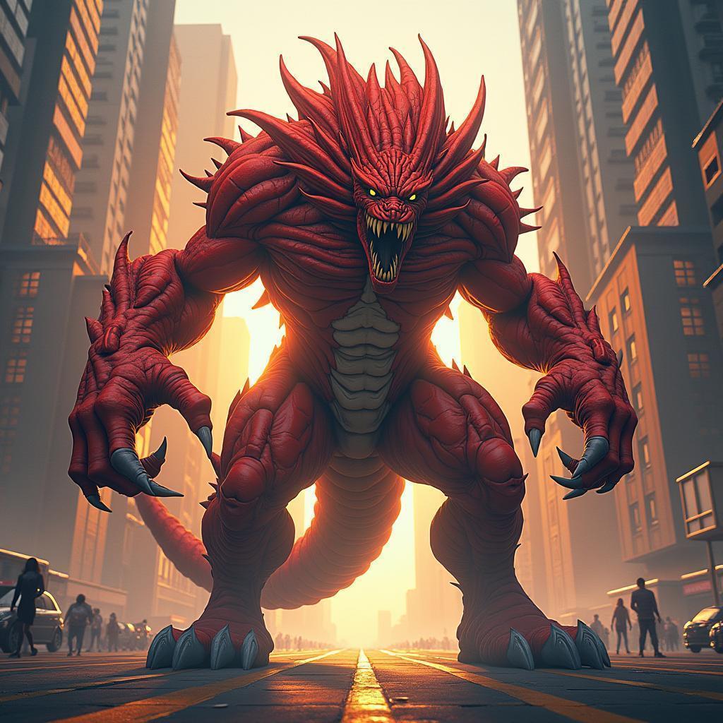 Fierce Manga Monster Over a Golden City