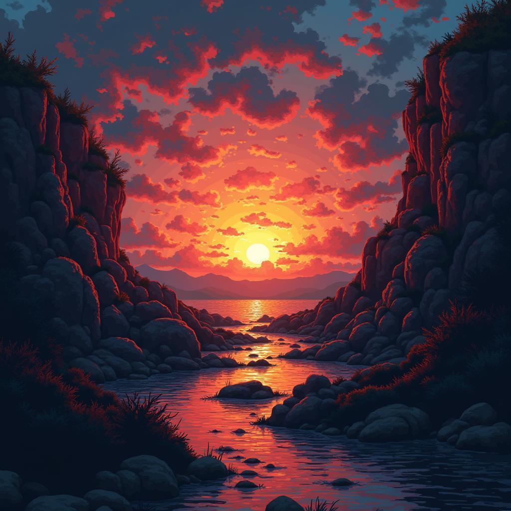 Pixelated Dawn Breaking Through Mental Darkness