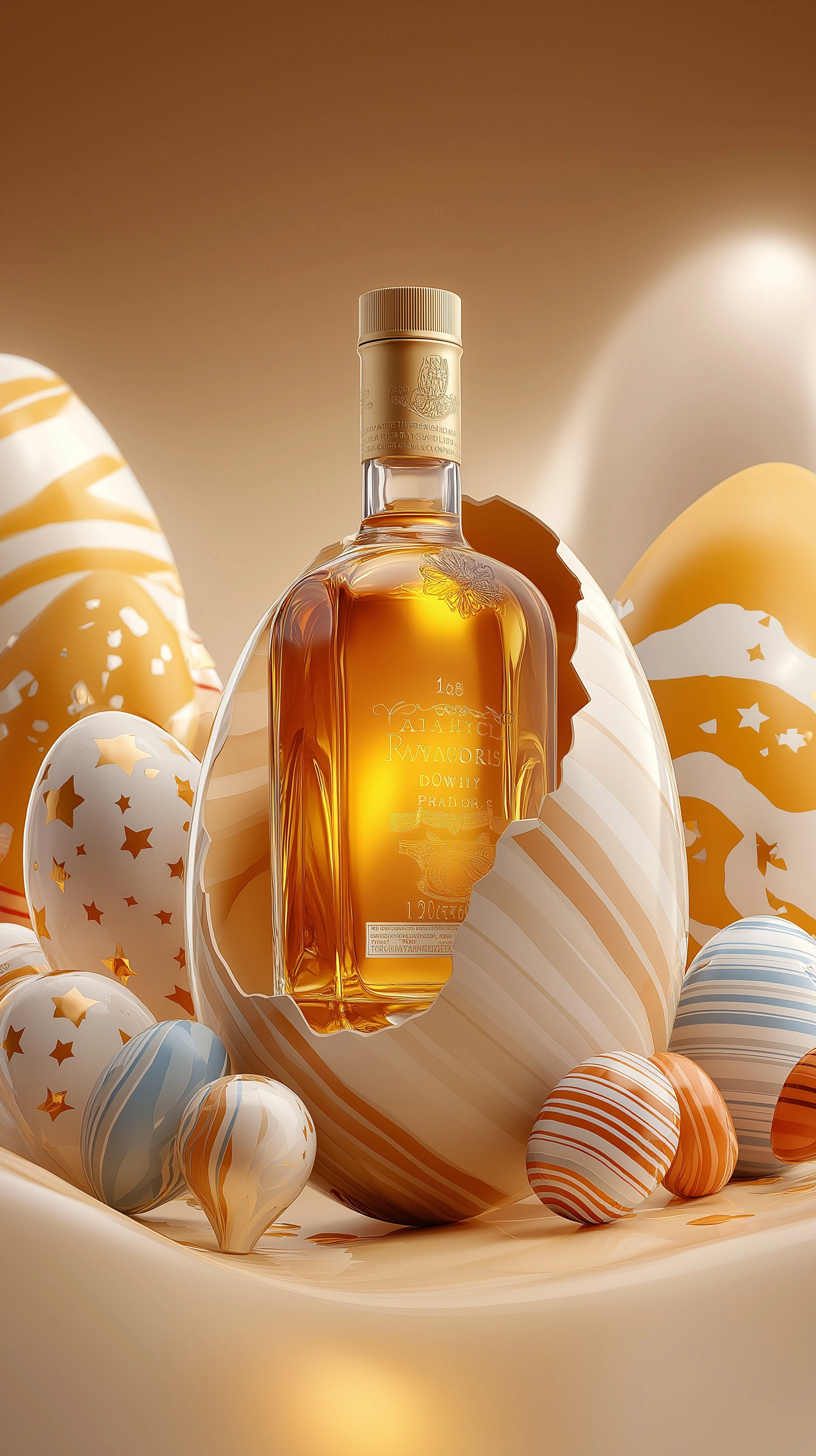 Ultra realistic luxury product advertisement, a large glossy decorative Easter egg cracked open in t