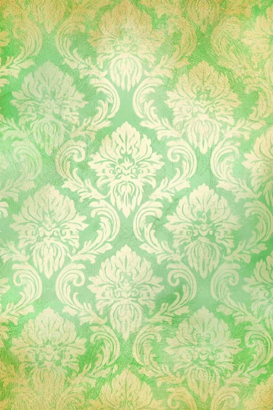 Sage green vintage paper texture, french royal garden style, soft damask pattern