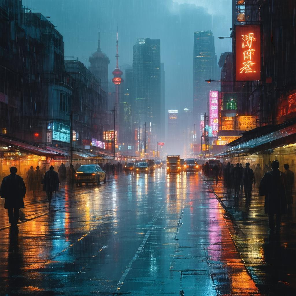 Shanghai Streets Dreaming in Rainy Neon