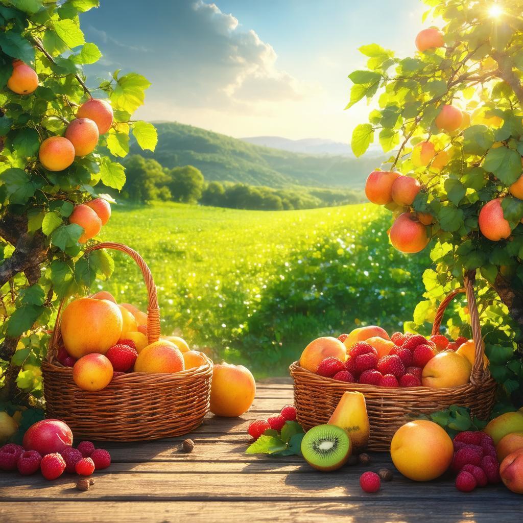 Sunlit Fruits in a Serene Realistic Landscape