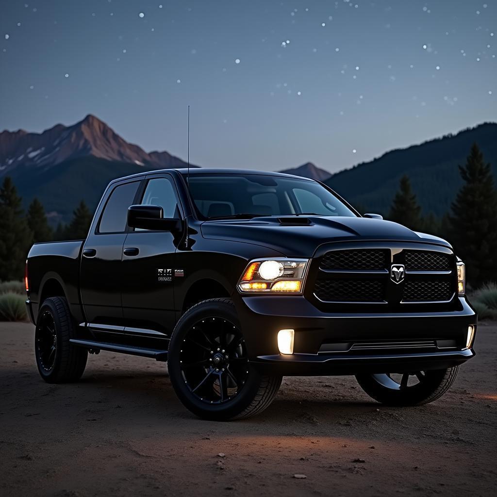 Black Ram Truck Under Starry Forest Sky