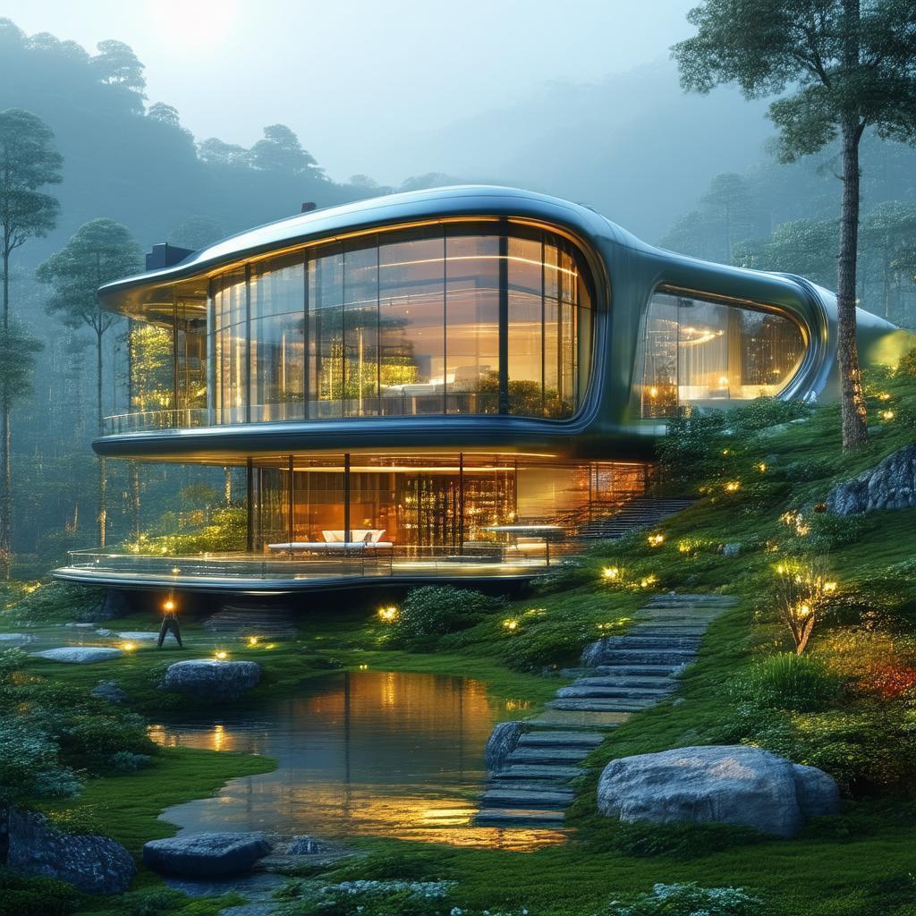 Futuristic Glass House Nestled in Lush Nature